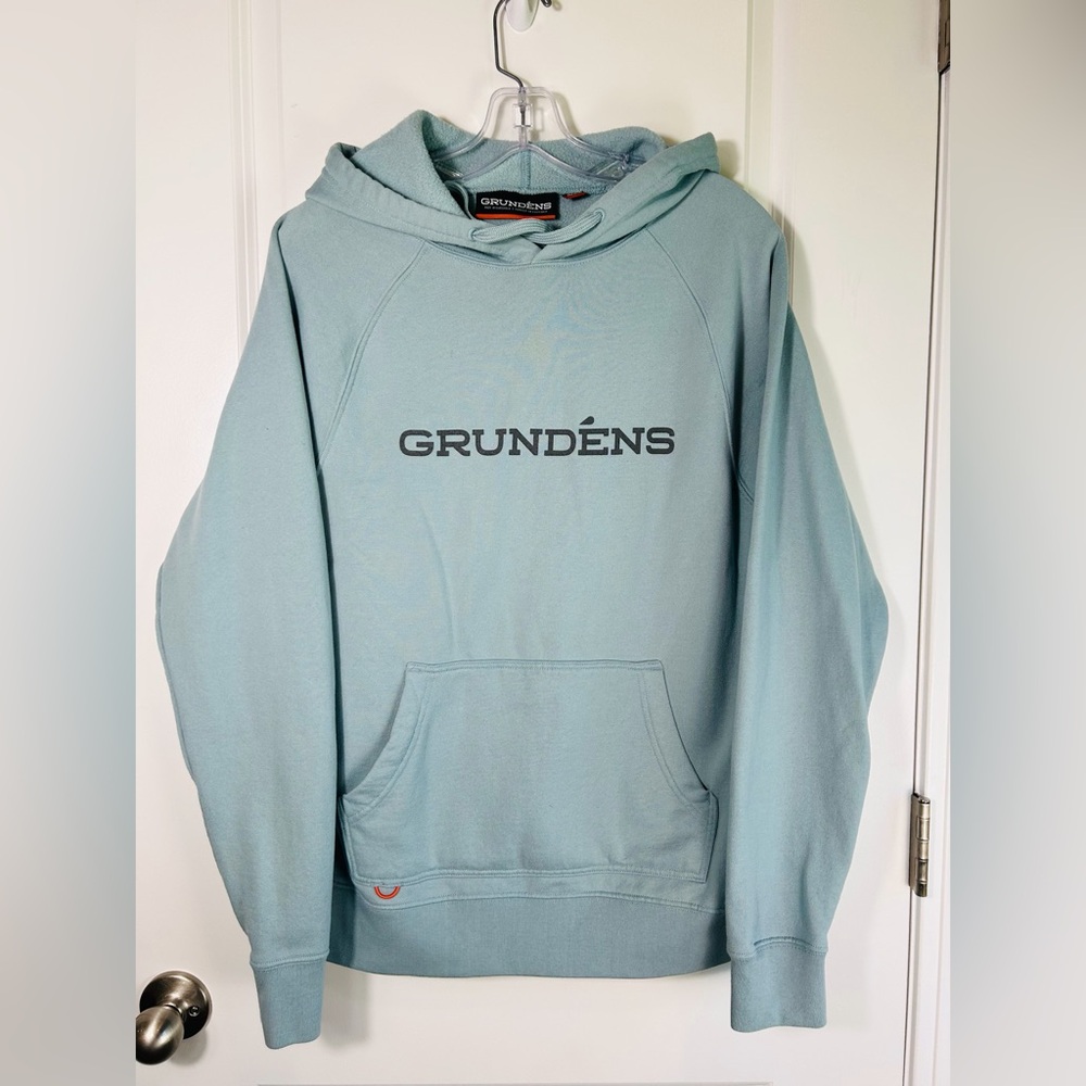Grundens Fishing Supply Hoodie Mens Medium Teal/Blue Fleece Sweatshirt Pullover - Picture 2 of 10